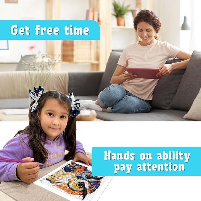 Libfx Diamond Art Kits for Kids 4 PCS Diamond Art for Girls Boys Beginners Arts and Crafts for Kids Ages 8-12 (Tiger Leopard owl Dog)