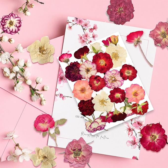 Rose Pressed Flowers for Crafts,TrendCart Real Natural Dry Pressed Flowers for Resin Molds Nails Art Candle Making Phone Cases DIY Art Crafts Jewelry Making