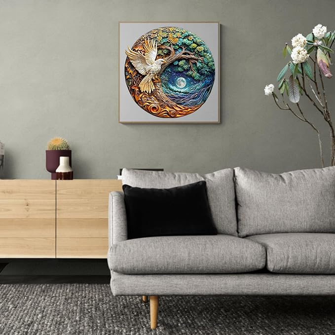 KAAYEE Wooden Puzzles for Adults, 3D Visual Effect White Eagle Wooden Jigsaw Puzzle Unique Shape Wood Puzzle Adult, Birthday Gifts for Puzzle Lovers Family Games (M-11.4 * 11.3in-200pcs)