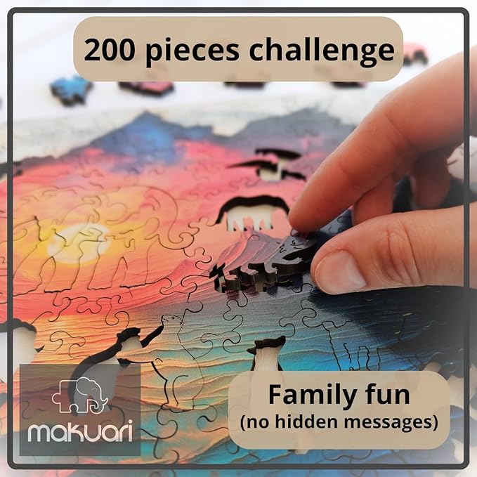 Wooden Puzzle for Adults, Jigsaw, Fantastic Sunset, Rainbow Lines, Thickness 5mm, Gift, Unique Shape Best Gift for Adults Kids, Family Game (200 Pieces)
