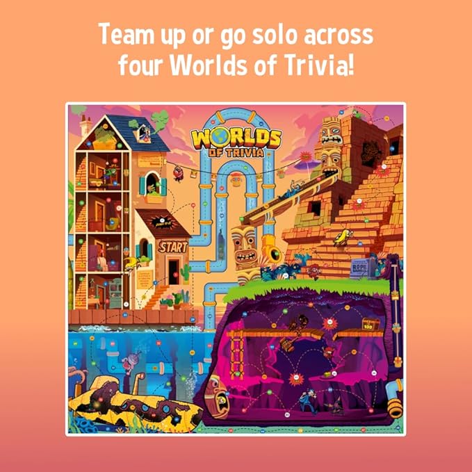 Worlds of Trivia Family Board Game - Educational Quiz with Balanced Questions - 2 to 4 Adult, Kid & Teen Players - Fun Facts & General Knowledge Brain Games