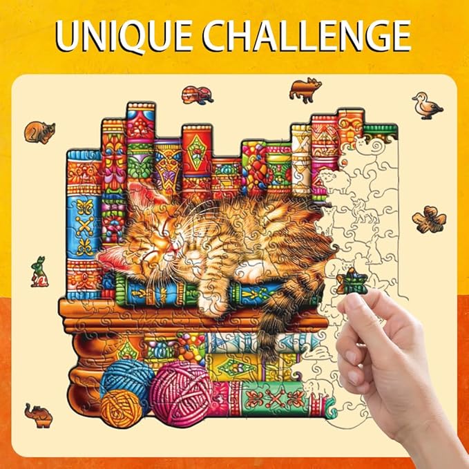 200 Pieces Cat Wooden Puzzles for Adults, 11.8x11 Inches Snoozing Cat Jigsaw Puzzles, Craft Hub Wood Puzzle, Unique Shape Cats Puzzle Birthday Gift for Cats Lovers Family Friend Game