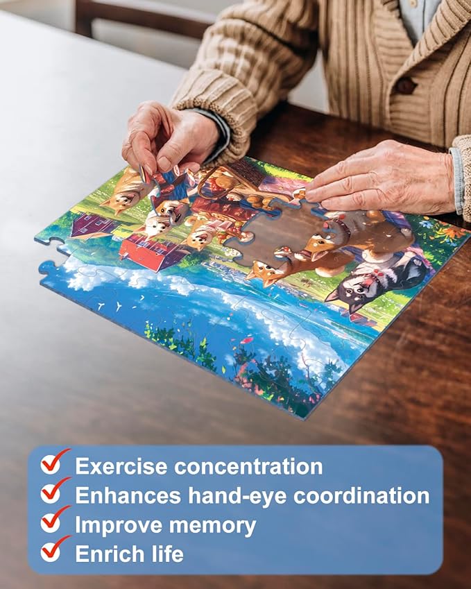 6 Pack 36 Large Piece Jigsaw Puzzles for Seniors Alzheimer Product for Elderly Dementia Activities Memory Game for Patients in Nursing Home with Storage Box