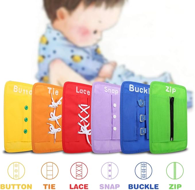 Learn to Tie Your Shoes Dressing Board Montessori Mobile Sensory Board Travel Therapist Life Skills Development Toy - Zip,Button,Snap,Buckle,Lace & Tie for Preschool Toddler 2-8 Years Old