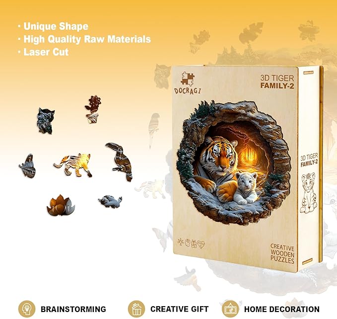Wooden Puzzles for Adults - Tiger Family Wooden Jigsaw Puzzle - Unique Shape 3D Vision Wood Puzzles Adult - Christmas Birthday Gifts for Adults/Friends/Family - 290pcs 13.4 * 13.3in