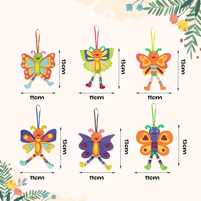 Fennoral 12 Pack Butterfly Craft for Kids Make Your Own Butterfly Foam Stickers with Beads DIY Arts and Crafts for Kids Boys Girls Party Favor Spring Summer Decoration Birthday Gifts
