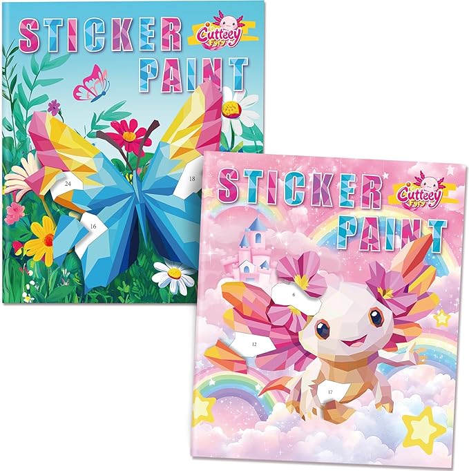 2PCS CutteeyFyry Paint by Number Sticker Book Travel Activities for Girls Kids - Road Trip & Airplane Toys, Birthday Present, Classroom Gifts, Travel Essentials for Toddlers & Long Car Rides