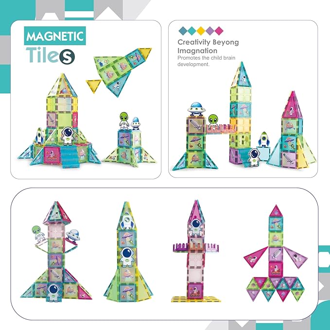 Magnetic Tiles Building Block Set Magnet Tiles Educational Toy Space Adventure Learning Construction Magnetic Toys Set Birthday Gift for Boys Girls Kids Age 3 4 5 6 7 8