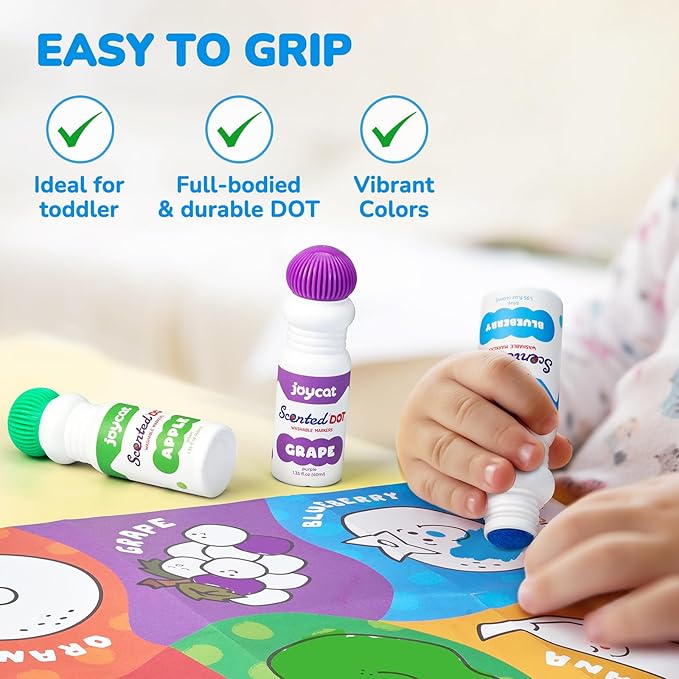 Joycat Vibrant Fruit-Scented Washable Dot Marker for Kid - 6 Color with Carry Handle, scented chart & 123 PDF Free Pages, Non-Toxic & Safe,Bingo Dauber Marker for Toddler 1-3, Art and Craft Kit Supply