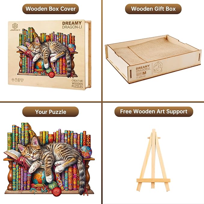 Jigfoxy Wooden Puzzles for Adults, Cat Wood Puzzles Adult, Unique Animal Shape Wooden Jigsaw Puzzles for Adults, Birthday Gifts for Puzzle Lovers, Family, Friend (M-11.4 * 9.2in-190pcs)