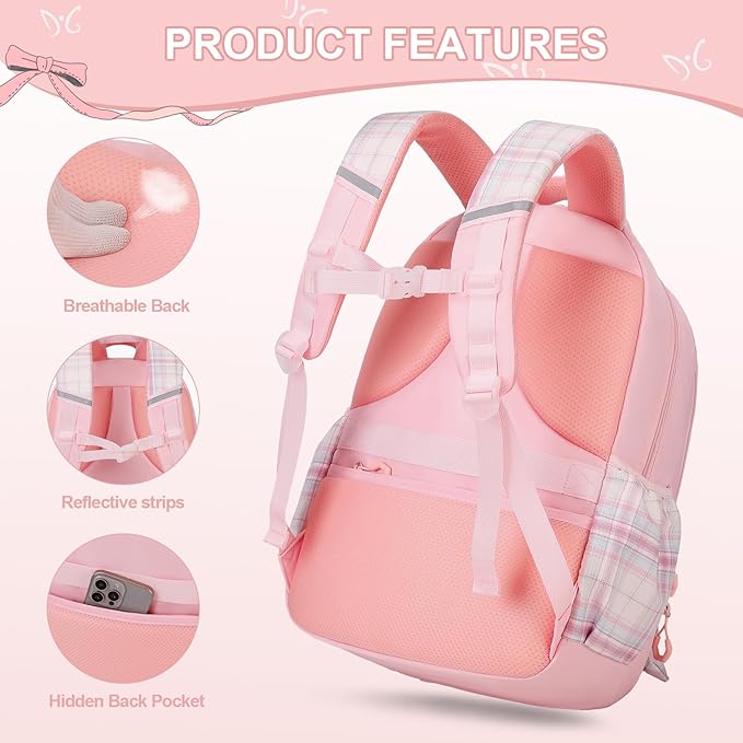 Backpack for Girls, 3PCS Girls Backpack for School with Lunch Bag Pencil Case, Cute Kids Teens Bookbag for Kindergarten Elementary Preschool Middle School