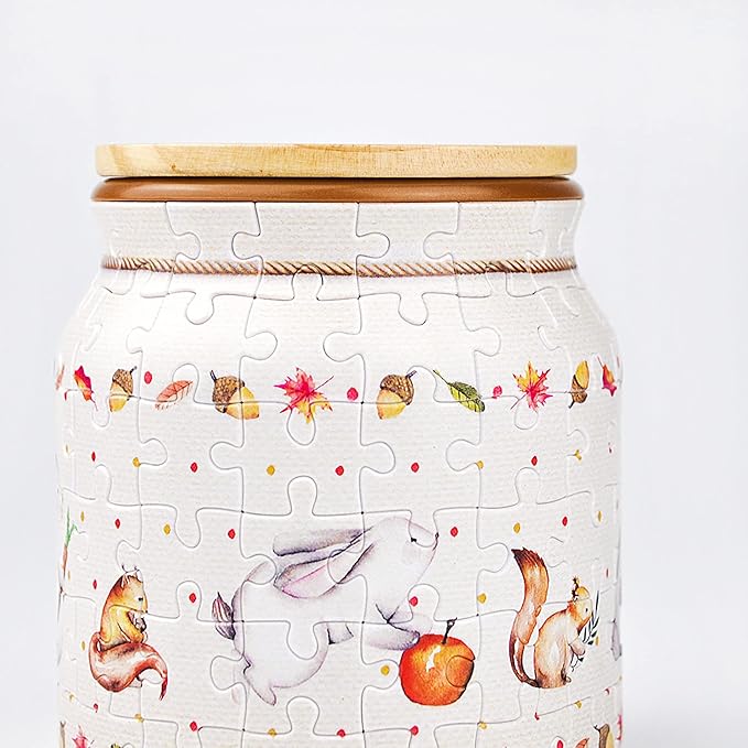 Pintoo 3D Puzzle Jar 96 Plastic Pieces for Adults - Rabbit and Squirrel - Use Includes Divider as Pen and Utensils Holder with Wooden Lid for Kitchen Dining Study Living Room Large [BB1002]