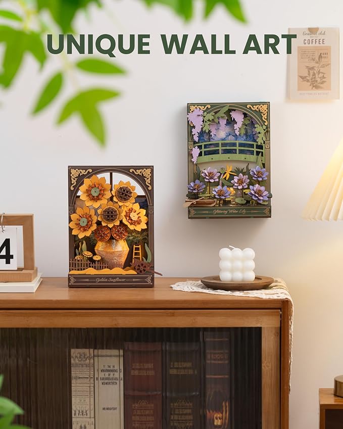 rowood Water Lily 3D Puzzle Building Set with LED,DIY Monet Wall Art Craft Kits for Adults,Home Decor Botanical Collection Gift for Teens Kids on Christmas