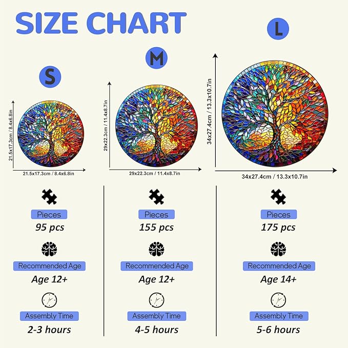 WOODBESTS Wooden Puzzles for Adults, Stained Glass Tree Wood Puzzles Adult(100 Pieces, S, 8.5 * 8.5in), Unique Shape Wooden Animal Jigsaw Puzzles, Birthday Gifts for Adults Family Game