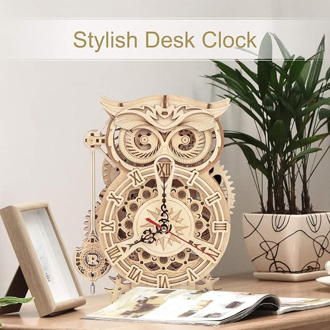 ROKR 3D Wooden Puzzles for Adults Owl Clock - Mechanical Model Building Kit DIY Hobbies for Men Women 161PCS Clock Puzzle Creative Craft Gift Home Decor for Family