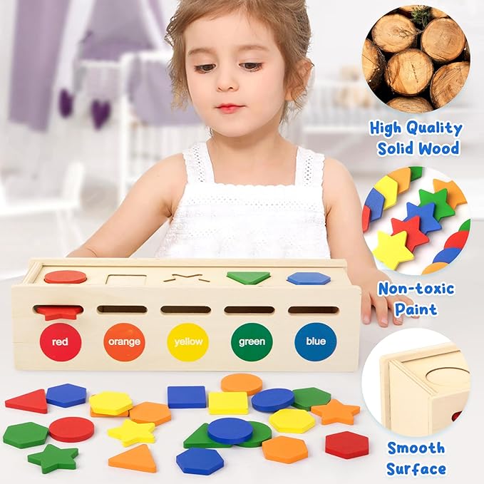 Shape Sorter Wooden Color & Shape Sorting Toys for Toddlers 1-3, Matching Box Shape Sorters Montessori Toys Learning Educational Toys for 1 2 3 4 Year Old Boy Girl Classroom Birthday Easter Gifts