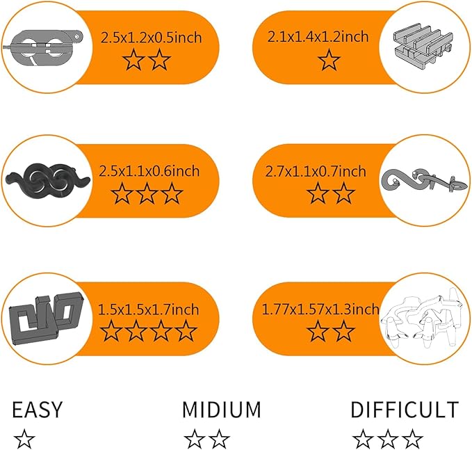 6PCS Metal Puzzle Box & 3D Brain Teasers for Adults/Teens, Challenging IQ Logic Games with Disentanglement Locks, Classroom Mind Challenge Supplies (Metal Puzzles)