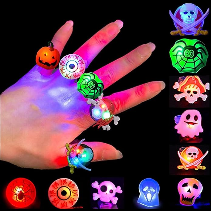 Halloween Light Up Rings 50Pcs Halloween Party Favors for kid Light Up Treat Glowing LED Ring for Kids Adults
