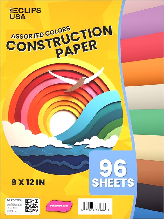 Construction Paper Assorted Colors, Colored Paper, Craft Supplies, Colored Construction Paper Bulk, Back to School Supplies (36 Pack / 3456 Sheets)