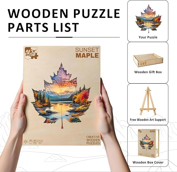 Wooden Puzzles for Adults - Sunset Maple Wood Puzzles Adult - Unique Animal Shape Wooden Jigsaw Puzzles for Adults - Birthday Gifts for Puzzle Lovers, Family (11.4 * 10.6in)
