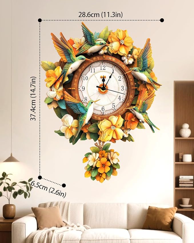 3D Wooden Puzzles for Adults, Hummingbird Clock with Pendulum Model Kit, 3D Puzzles for Adults Room Home Decor DIY Wall Clock Kit, Holiday Birthday for Men Women Teens