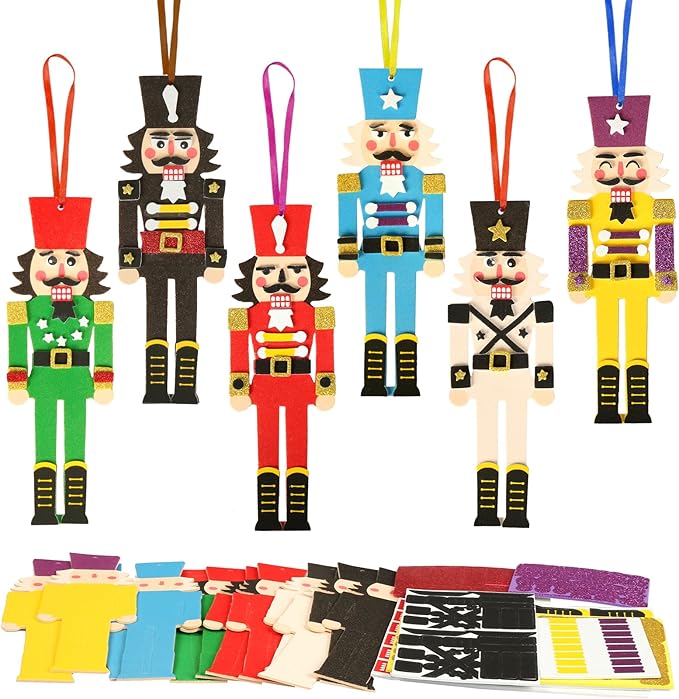 Fennoral 12 Pack Nutcracker Craft Kit for Kids Make You Own Foam Stickers Ornament DIY Christmas Arts and Crafts fo Chirstmas Party Supplies Christmas Tree Decoration