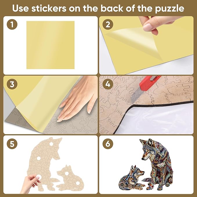 Ruikiyart Wooden Puzzles for Adults, 5MM 200 Pieces Wolf Family Wooden Jigsaw Puzzles, Animal Unique Shaped Puzzle Gifts for Adults and Kids on Thanksgiving, Family Puzzle Games (11.2'' x 11.3'')