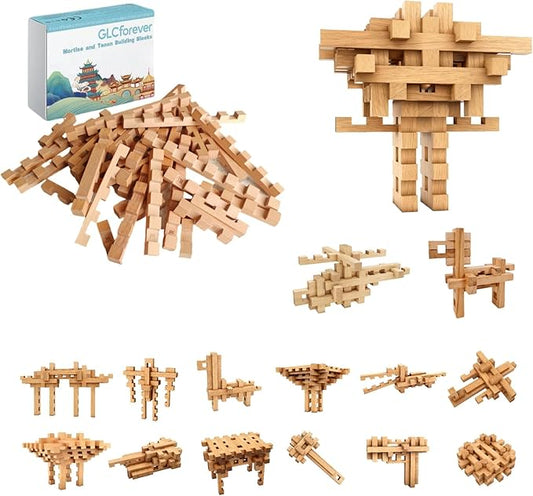 15 in 1 Educational Wooden Building Blocks - Assembled into 15+ Various Shapes, STEM Toys Gift for Kids and Classroom, DIY Building Toys for Ages 5+ Teens Adults - 42 Pcs