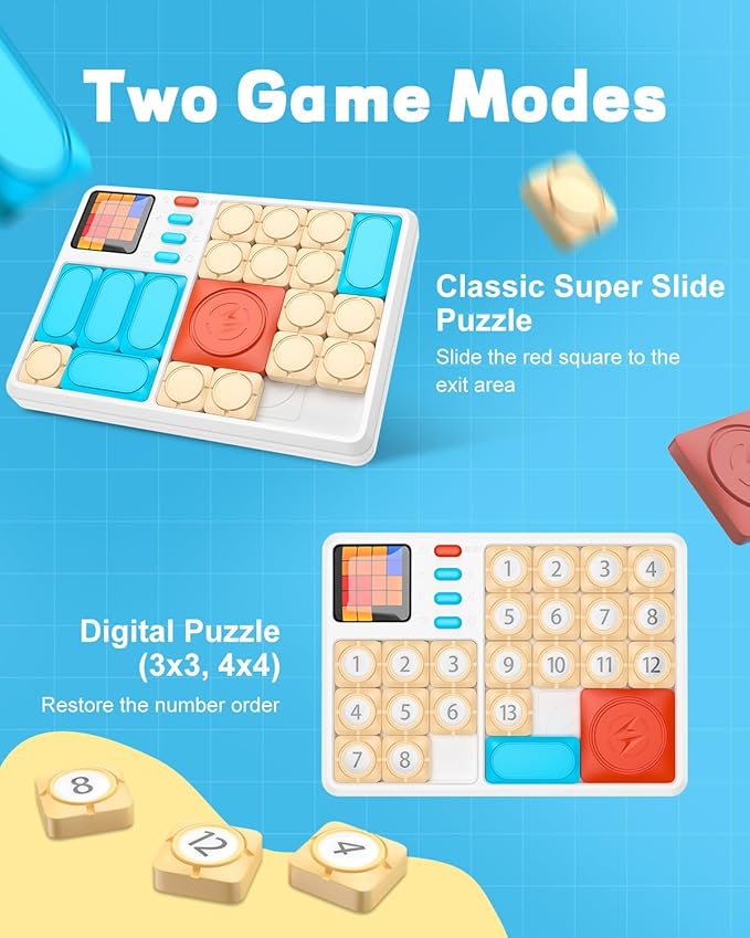 Super Slide Puzzle Games, Handheld Electronic Brain Teaser with 500+ Challenges 7 Levels for Boys, Girls, Adults - Portable Learning Toys Birthday Gifts for Travel, Road Trip, Easter Basket