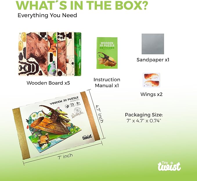 3D Wooden Puzzle for Adults, Garden Insects Collection, Educational DIY, Ladybug, Bees and Dynastes Models (Dynastes)