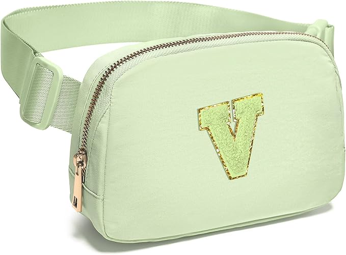 Gitus Gifts for 8 9 10 11 12 Year Old Girls Belt Bag Fanny Pack Crossbody Bags with Initial Letter Patch Cute Stuff Birthday Gifts for Teen Girls Women Personalized Trend Stuff (Light Green-V)