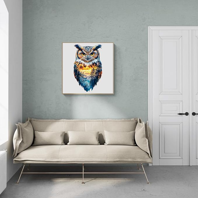 KAAYEE Wooden Puzzles for Adults, 3D Visual Effect Forest Owl Wooden Jigsaw Puzzle Unique Shape Wood Puzzle Adult, 3D Effect Flat Puzzle Birthday Family Games (M-11.4 * 6.9in-120pcs)