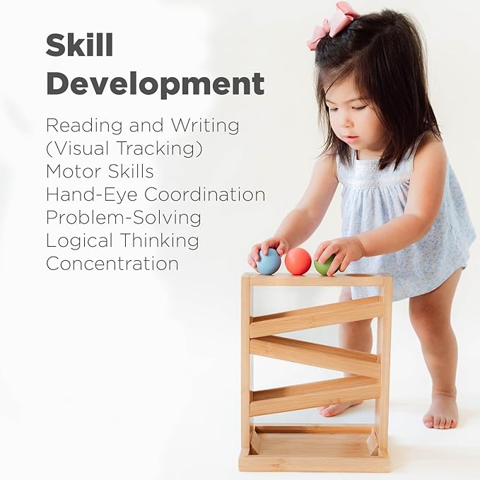 Montessori Small Ball Tracker Wooden Ball Drop - Wood Toys for 3 Year Old - Educational Toy for Baby and Toddler - Ramp Maze Run Track