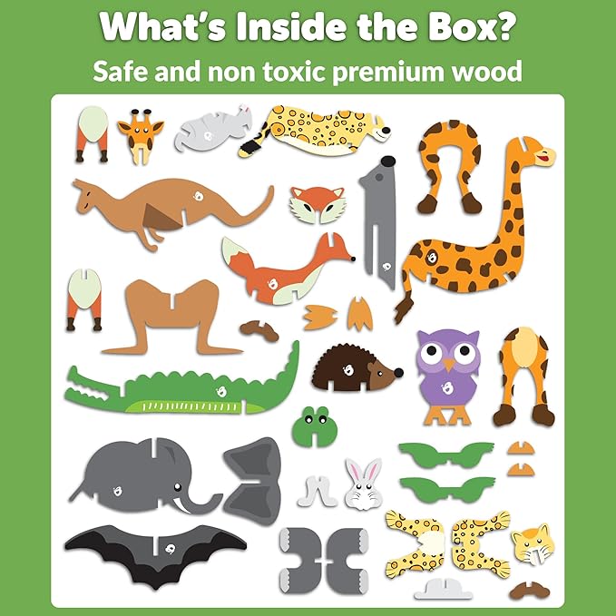 Butterfly EduFields 3D Wooden Animal Puzzles for Kids for Age 2-4 Girl & Boy | Birthday Gift for Kid Ages 2,3,4 Years | Educational Toys for Kids 2,3,4 Years | DIY Craft Kit