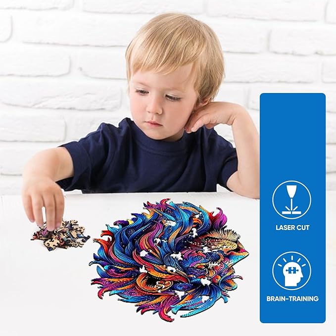 Wooden Jigsaw Puzzle, 200 Pcs Unique 3D Shape Jigsaw Puzzles, Wood Puzzle Gift Box Packing, Medium Size Letter, Creative Gift for Adults and Kids, Fun Challenging (EA4Lion, 200PCS)