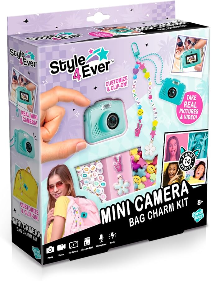 Style 4 Ever Mini Digital Camera Bag Charm Kit – Turquoise: Built in Frames and Filters, DIY Keychain Craft Set for Kids with Stickers & Accessories
