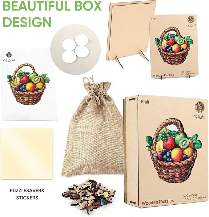 delobil Wooden Puzzles for Adults 500 Pieces,Fruit Jigsaw Puzzles,Royal Size Unique Shaped Wood Puzzles Beautiful Gift Package, Creative Birthday Gift for Friends and Family 16.5''x16.5''