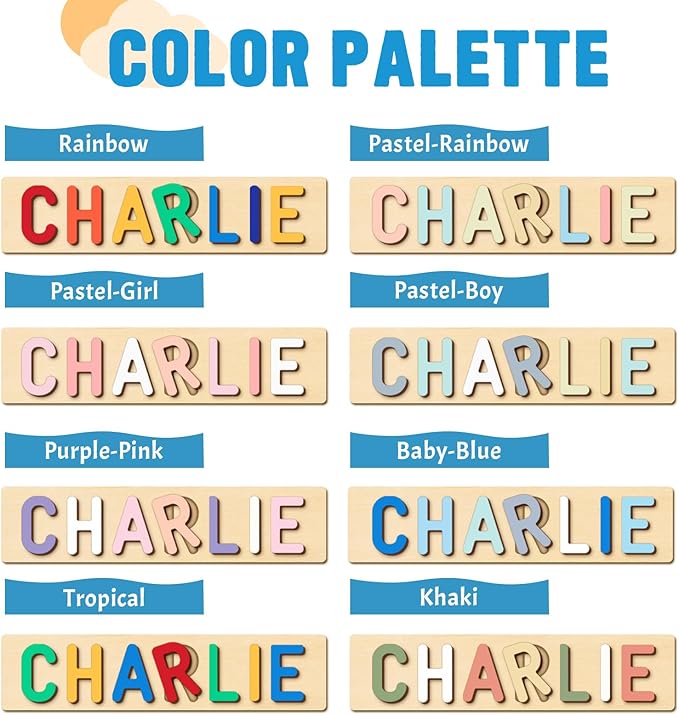 Name Puzzle for Kids Personalized- Easter Basket Stuffers, Baby Girl and Boy Gifts with Gift Wrapping, Custom Wooden Name Puzzle for 1 Year Old Birthday, Montessori Toys Toddler Puzzles