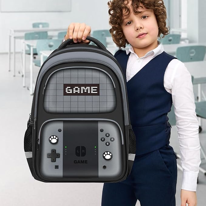 Kids Backpack For Boys，Gamer Boys Backpack For Children Teens Elementary Middle School, 17″ Students Bookbag