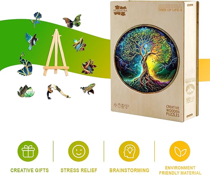 Jigsaw Puzzles, Wooden Puzzles for Adults - 280pcs Unique Shaped Wooden Adult Puzzles, Christmas Creative Gifts for Adults, Aurora Tree of Life Puzzle 13.4 * 13.4in