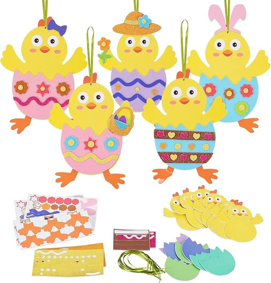 Fennoral 12 Pack Easter Craft for Kids - Make Your Own Easter Chick Foam Stickers Ornament DIY Arts and Crafts for Preschool Art Project Decoration