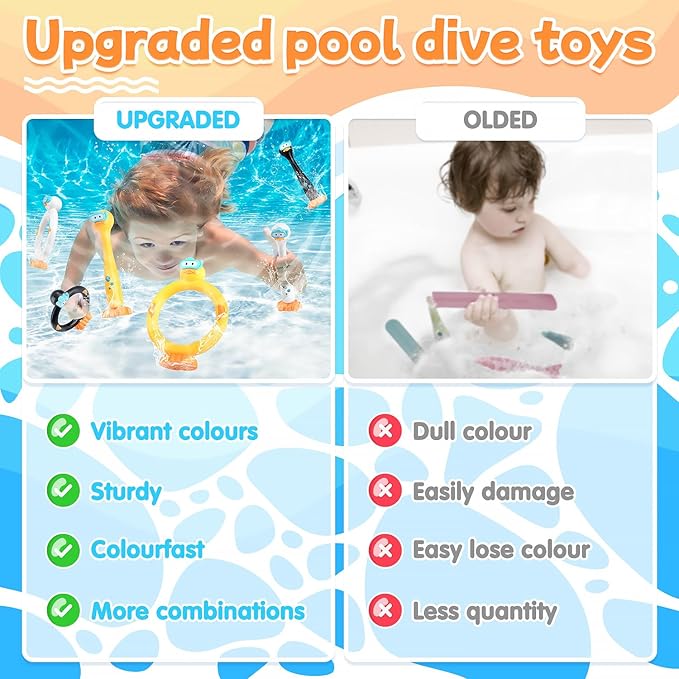Pool Diving Toys for Kids, 6 PCS Swimming Pool Diving Rings, Summer Sticks Toys for Kids Ages 4-8 8-12, Fun Underwater Grow Training for Boys Girls