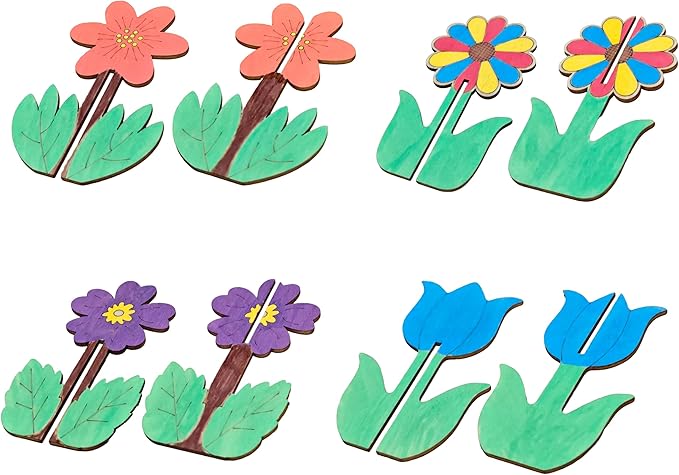 DIY 3D Flower Spring Wood Crafts to Paint, Spring Unfinished Wooden Slices for Craft, Flowers Ornaments for Painting Decorations (32 PCS)