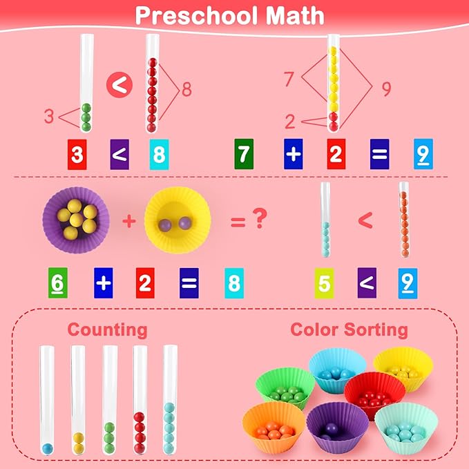 Toddler Learning Montessori Toys for 3 4 5 6 Year Old,Rainbow Stacking and Color Sorting - Number Crunching Clip Bead Matching -Wooden Peg Board Bead Game - Fine Motor Skills Toys