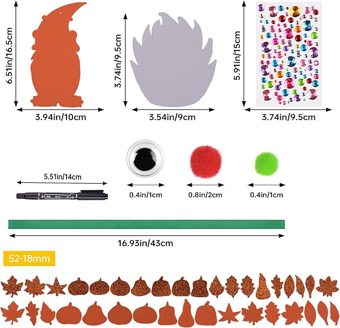 24 Sets Halloween Fall Gnome Crafts Kits for Kids,DIY Fall Gnomes Ornaments Decorations Art with Leaf Pumpkin Sunflower Foam Stickers Arts for Kids Autumn Thanksgiving Activity Art Project
