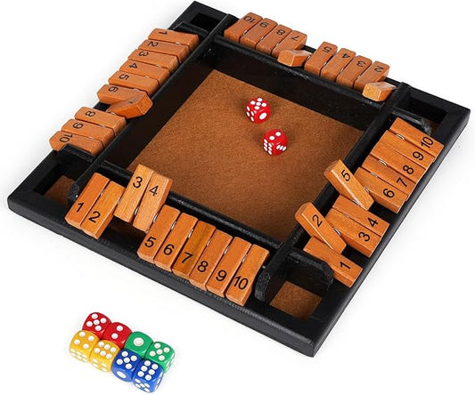 Shut The Box Dice Game, 1-4 Players Wooden Family Board Math Game with 12 Dice ，Pub Strategy Dice Game for Adults Classic Tabletop Educational Game for Family, Classroom, Home