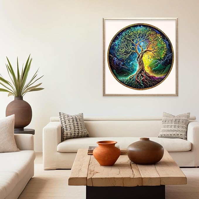 Jigsaw Puzzles, Wooden Puzzles for Adults - 280pcs Unique Shaped Wooden Adult Puzzles, Christmas Creative Gifts for Adults, Aurora Tree of Life Puzzle 13.4 * 13.4in