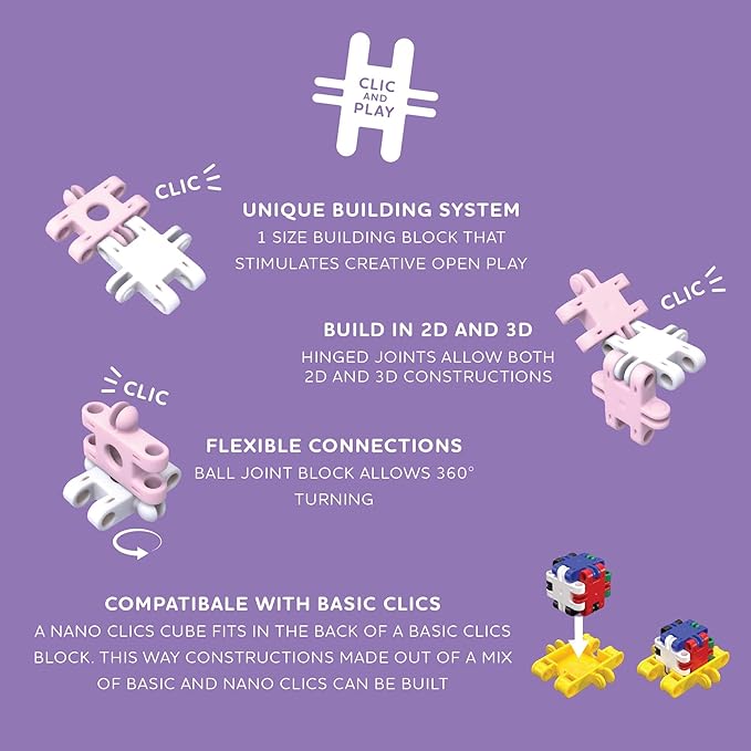 Nano Clics Fantasy Builders 125, Construction Toys for Children Ages 8 and up, Creative Educational Toys in a 125 Piece Set, Building Blocks for Girls and Boys, Durable Toys