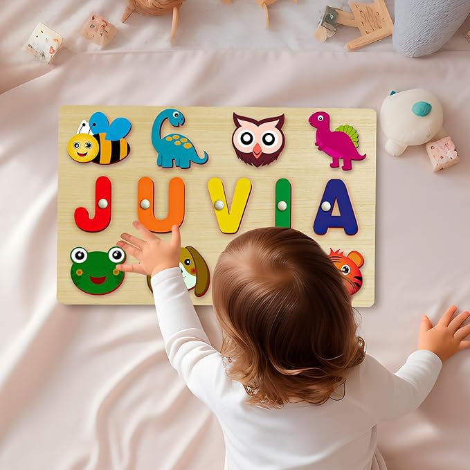 Name Puzzle for Kids Personalized - Custom Name Puzzles for Toddlers 1-3, Customized Wooden Animal Puzzle, Baby Gifts, Baby Shower, Christmas, Newbaby Gift, Gifts for 0 1 2 3 Years Old