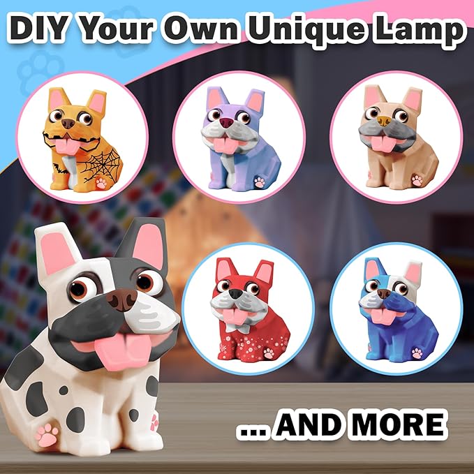 FUNZBO Paint Your Own Dog French Bulldog Lamp Kit - Arts and Crafts Supplies Painting Kits for Kids Teens Adults, DIY Night Light Dog Toy for Toddler Girl Boy Ages 3 4 5 6 7 8 9 10 11 12 Birthday Gift